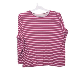 Croft & Barrow pink white striped long sleeve classic crew neck tee 2x